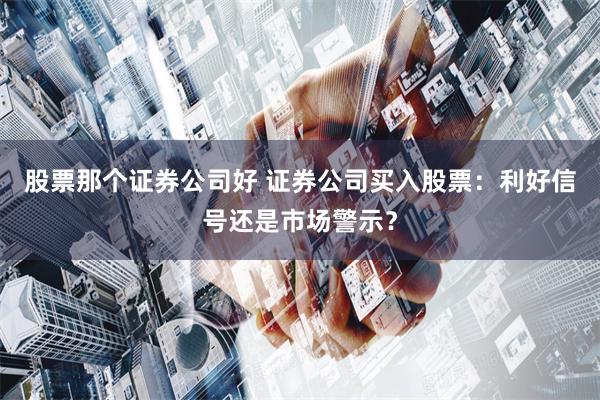 股票那个证券公司好 证券公司买入股票：利好信号还是市场警示？